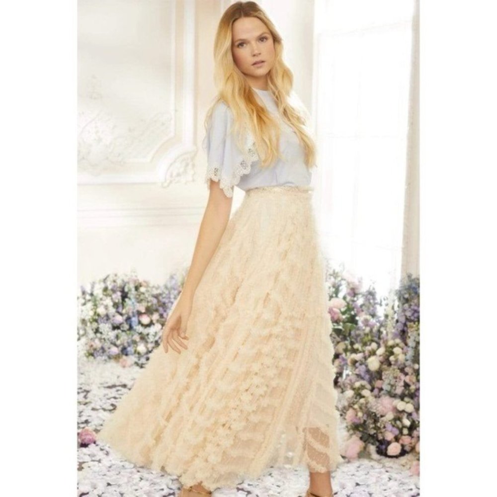 Needle & Thread Florence Ruffle Ankle Skirt NWT